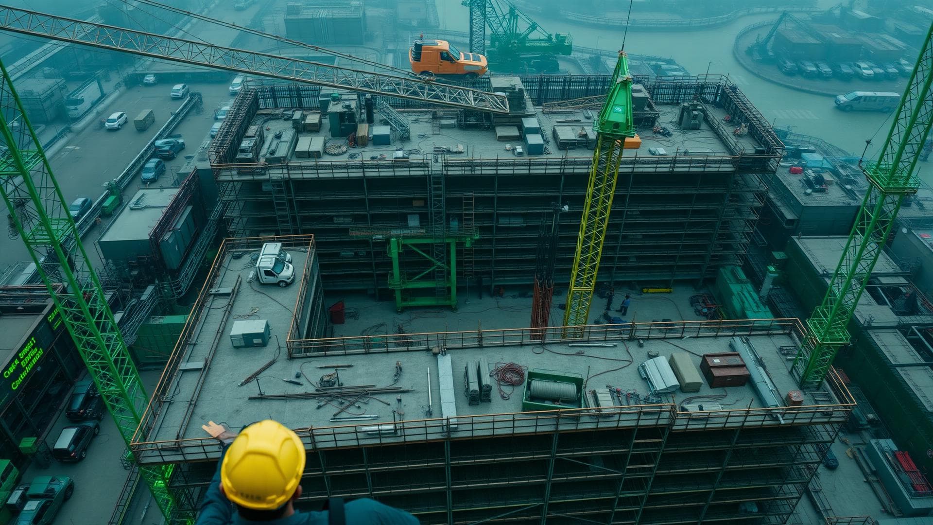 Byggarbetsplats i Sverige där montörer rapporterar tid via mobilen i Crewrig